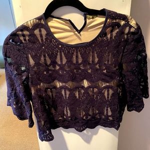 Blue lace designer "the letter" cropped top